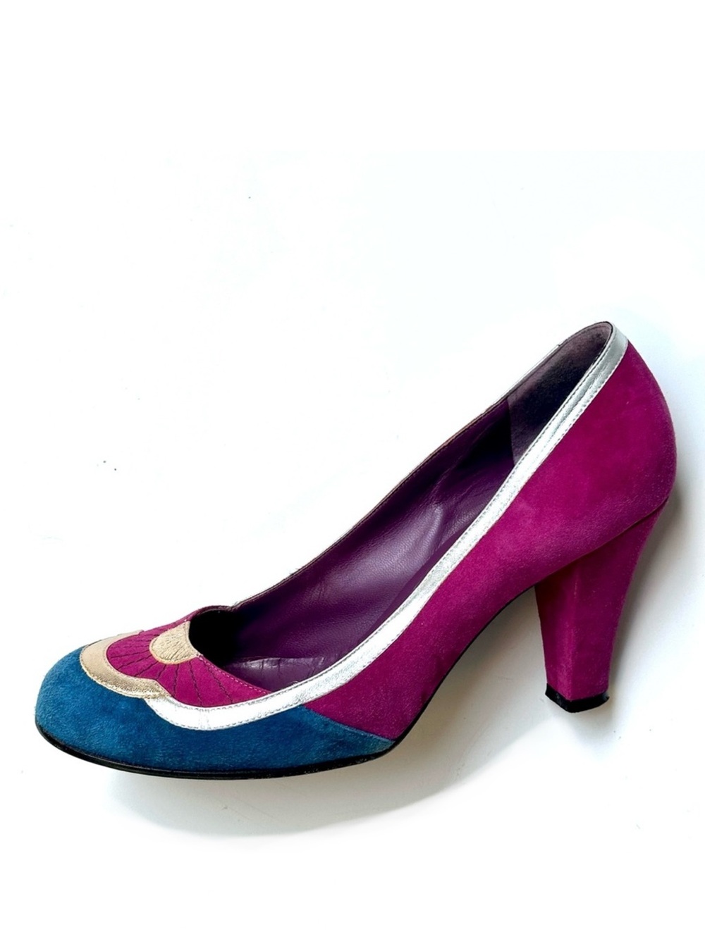 Rare Y2K Marc Jacobs Pink and Teal Blue Retro Heels, Art Deco, 8.5